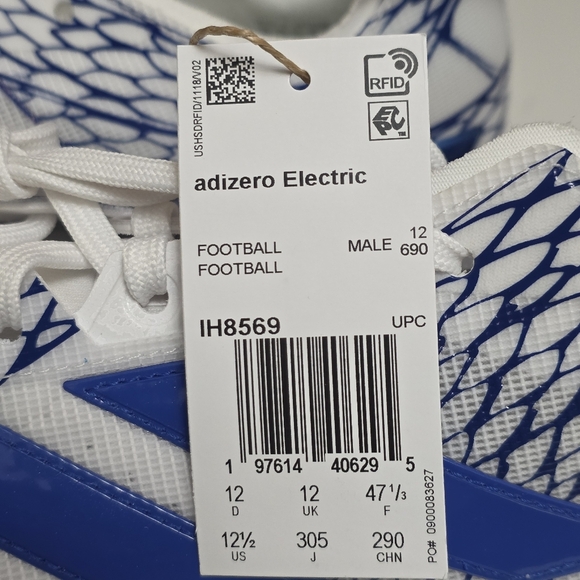 adidas Mens Size 12.5 ADIZERO ELECTRIC II Football Cleats Royal Blue IH8569 New - Picture 4 of 10